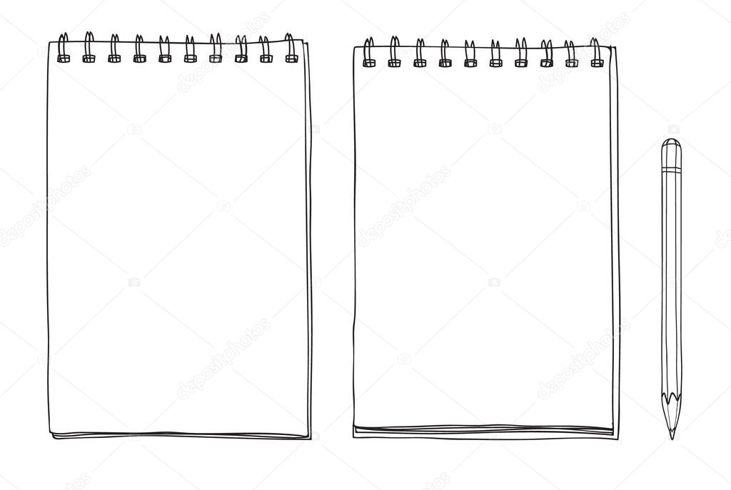 hand drawn notebook and pencil cute line art vector illustration