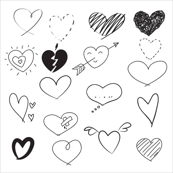 Herz handgezeichnet Doodle Valentinstag niedlichen Vektor-Set — Stockvektor