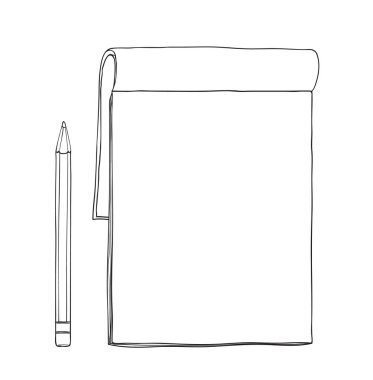 defter ve kalem el çizimi sevimli vektör çizgisi çizimi