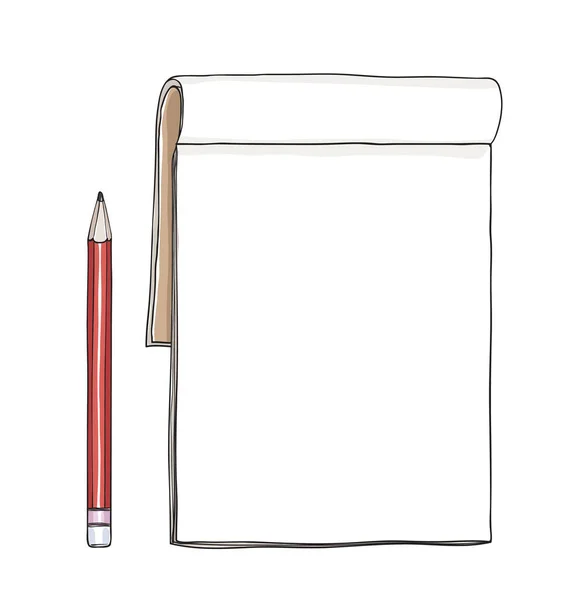 Notebook Red Pencil Hand Drawn Cute Vector Art Illustration — Stock Vector