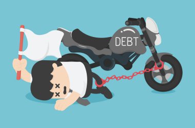 Çizgi film karakteri iş bileğinde bir motorc borç zincirlenmiş.