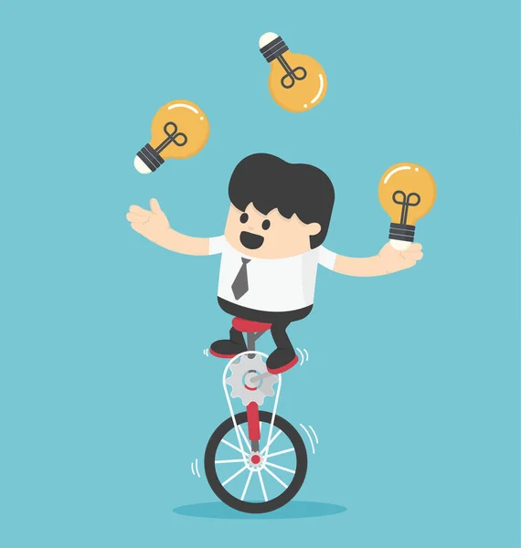 Biznesmen, jazda na rowerze, żonglerka, rzucając światło — Wektor stockowy