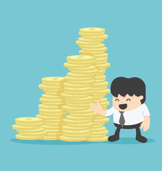 Businessman with a pile of money or Offer lots of money — Stock Vector