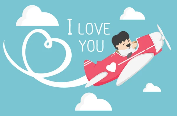 Letadlo letící na obloze kreslit lomem, miluji tě — Stockový vektor