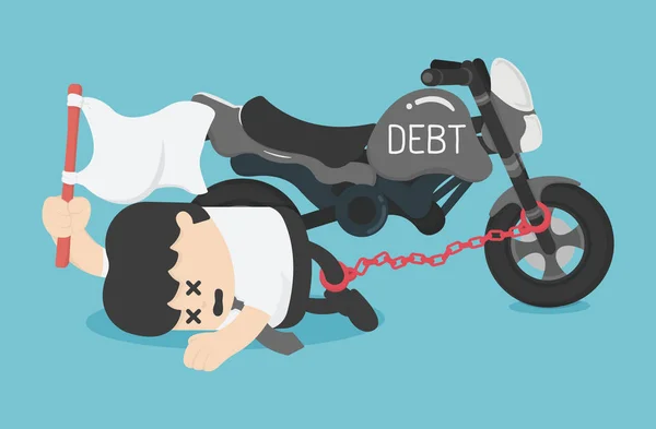卡通人物商业拴在脚踝上摩托车行业面临的债务 — 图库矢量图片