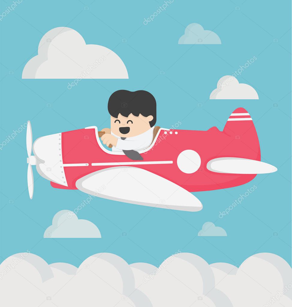 business man flying a plane retro