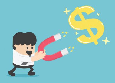 Para altın çekmek için bir mıknatıs kullanarak işadamı kavramı ele yapmak