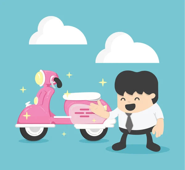 Empresário com uma nova scooter rosa . — Vetor de Stock