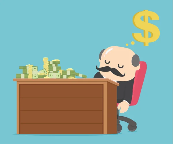 Empresário dormindo na mesa tem dinheiro —  Vetores de Stock