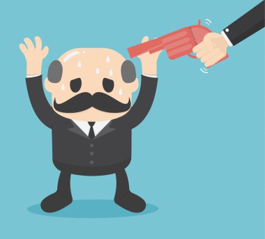 İşadamı kafasına silah noktası. İş kavramı patron