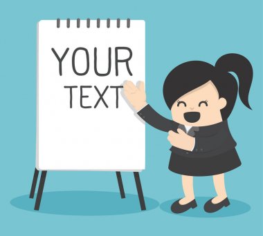 Defter kağıt vektör yatırımcı karikatür ile mutlu bir iş kadını