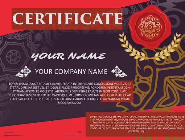 Plantilla de certificado con patrón de lujo, diploma, Vector illustra — Vector de stock