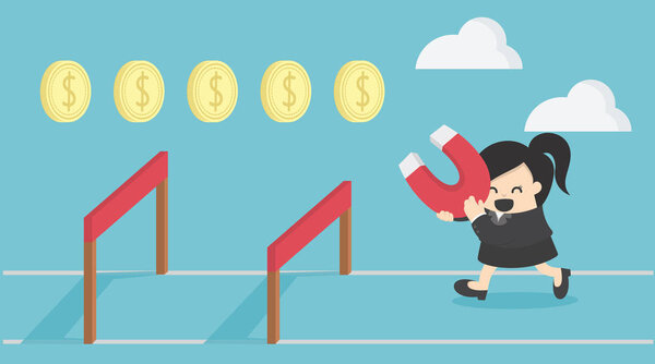 business woman jump over hurdle, business, challenge, risk