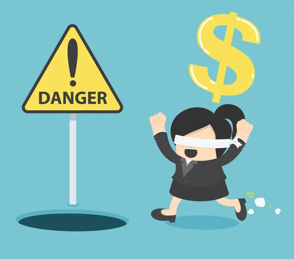 Çukur çukur ile para bulmaya çalışan blindfolded iş kadını. 