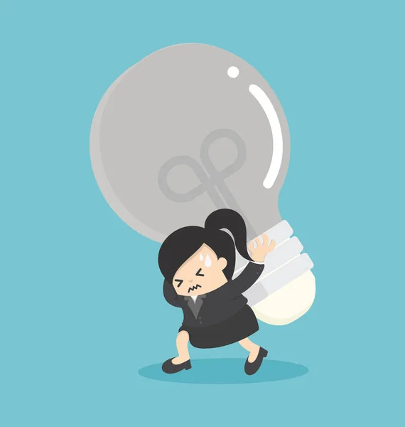 Business woman carrying light bulbs With many functions worry — Stock Vector