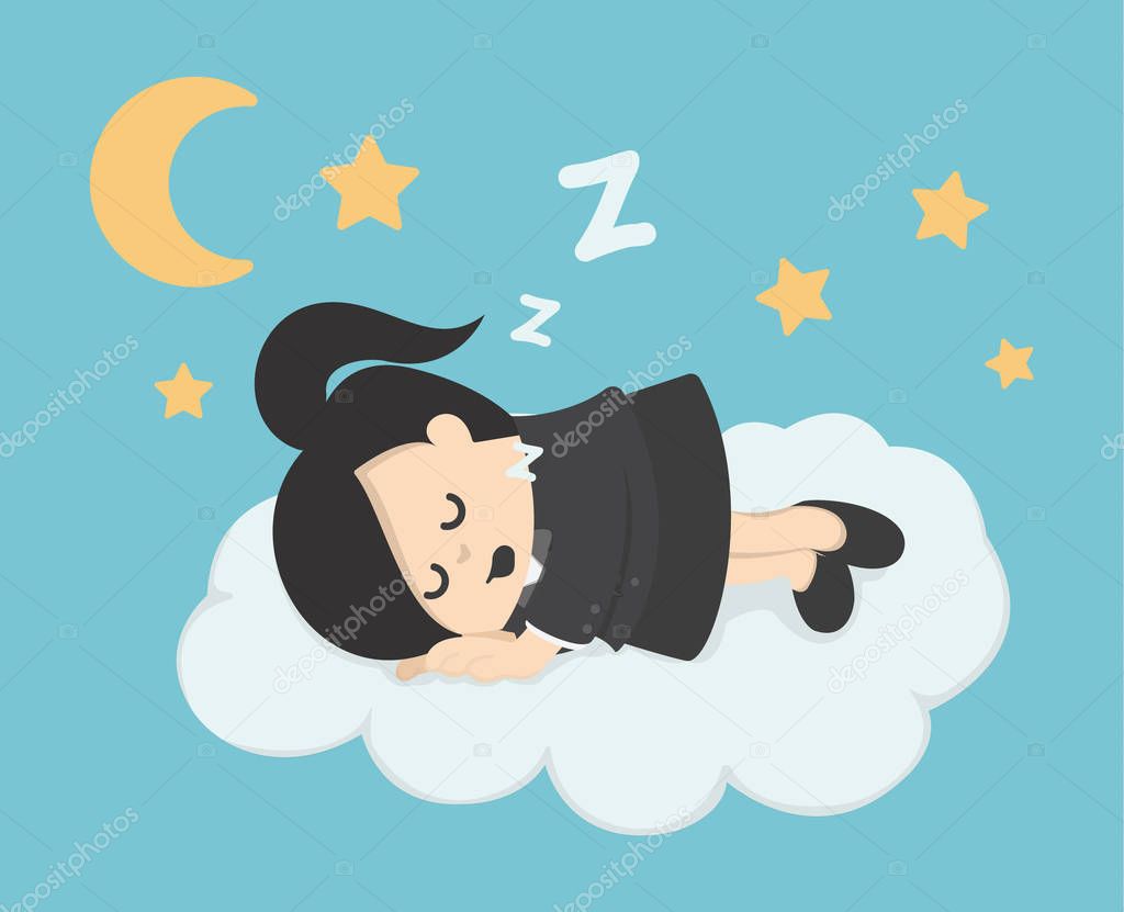 Business woman sleep on a cloud