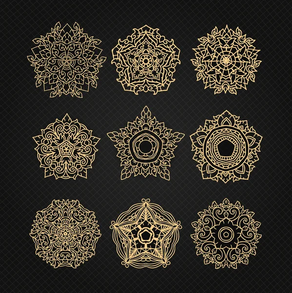 Set of circular ornaments sketches for tattoo graphic Thai desig — Stock Vector