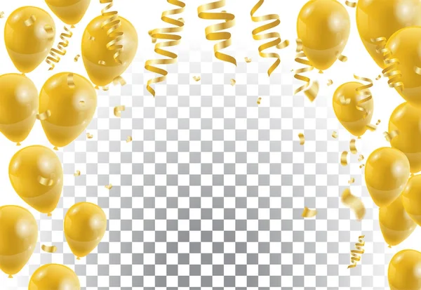 Gold balloons, white background. Vector illustration. — Stock Vector