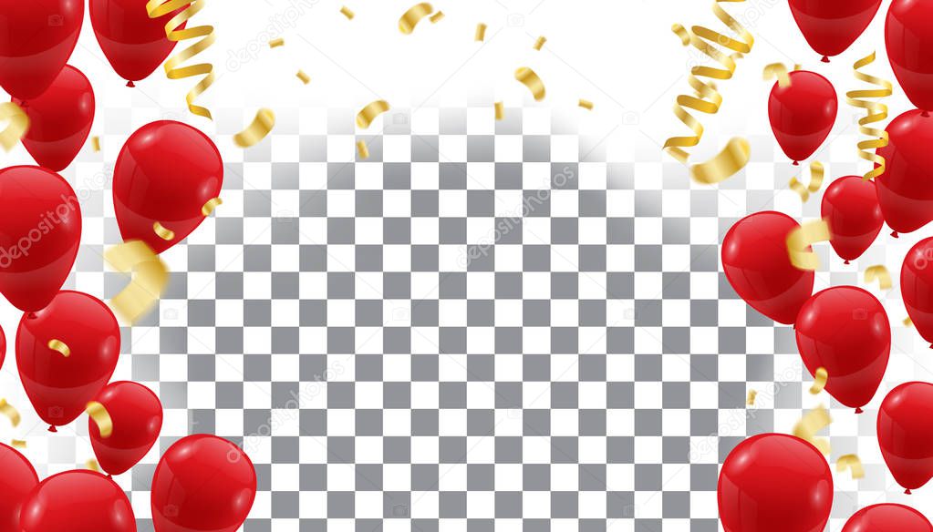 Poster with Shiny Red Balloons on  translucent background with  