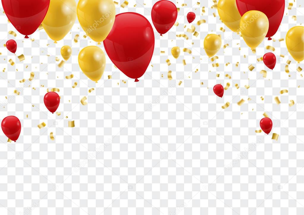 Celebration background template with confetti and ribbons and balloons. Vector