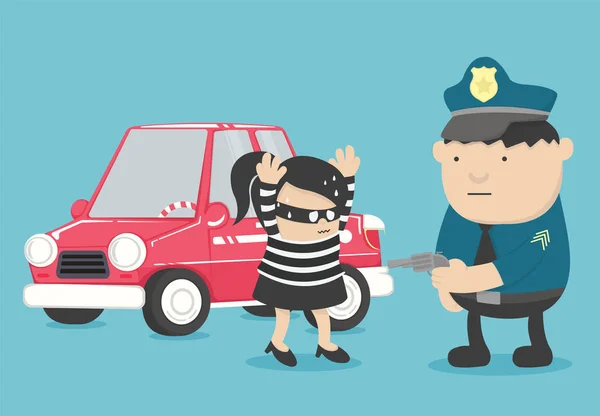 Car theft The bandit of a girl caught by the police is a career. — Stock Vector