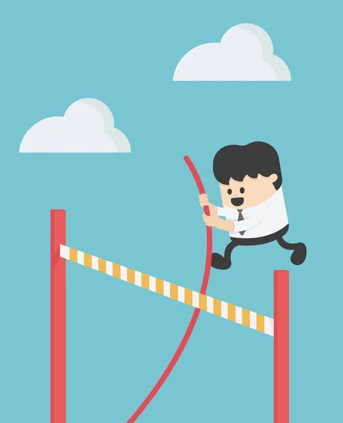 Business concepts enthusiastic businessman jumps over a high bar — 스톡 벡터