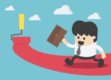 Genç işadamı başarıya giden yolda senin için boya silindiri ile yürüyor.