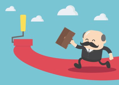 Kıdemli işadamı başarıya giden yolda senin için boya silindiri ile yürüyor.