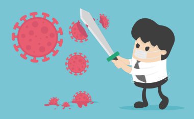 Vektör illüstrasyon dövüşü covid-19 koronavirüs 