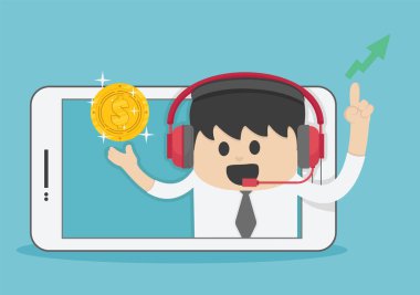 Yeni fikir ampulü Akıllı Telefon ekranından başarılı genç iş adamı