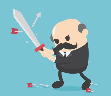 Kılıç dövüşü okları tutan yaşlı işadamlarına bakın.