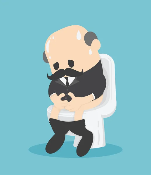Senior Geschäftsmann Sitzt Auf Toilettenschüssel Durchfall — Stockvektor