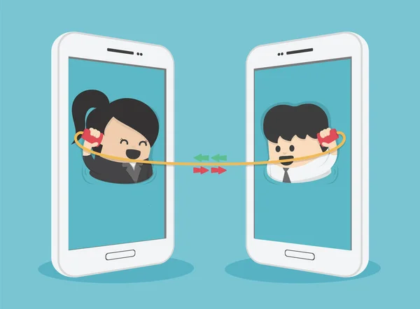 Comunicación Entre Hombres Mujeres Negocios Través Smartphone Ilustración de stock