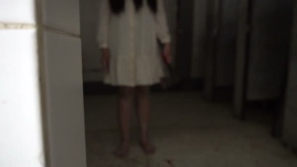 Retrato Mujer Asiática Conforman Cara Fantasma Con Sangre Escena Horror — Vídeo de stock