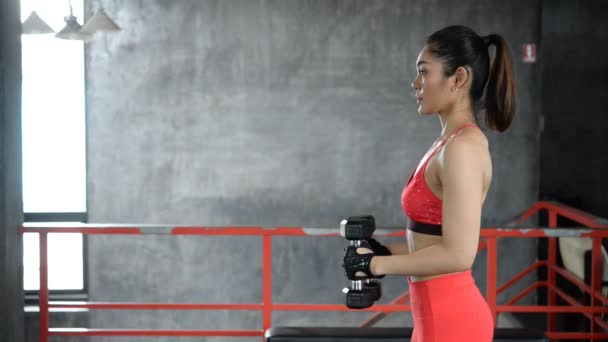 Asiatique Sportive Femme Formation Dans Salle Gym Séance Entraînement Vidéo — Video