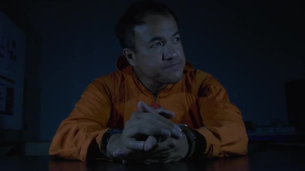 Podezřelý Nosí Vězeňské Hadry Byl Zatčen Při Vyšetřování Rozhovor Zjistit — Stock video