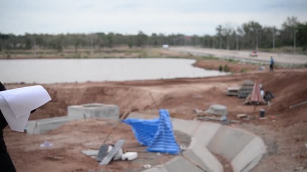 Engineer Woman Working Building Project Site — Stock Video