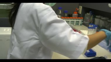 Laboratuvarda çalışan kadın bilim adamı.