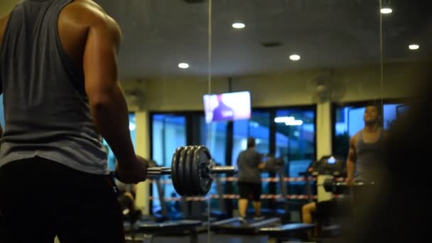 Πορτρέτο Της Μυϊκής Ασιατικής Κατάρτισης Άνθρωπος Στο Γυμναστήριο Προπόνηση Σωματικού — Αρχείο Βίντεο