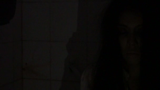 Ritratto Donna Asiatica Compongono Volto Del Fantasma Con Sangue Scena — Video Stock