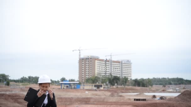 Інженер Жінка Працює Будівельному Майданчику Проекту — стокове відео