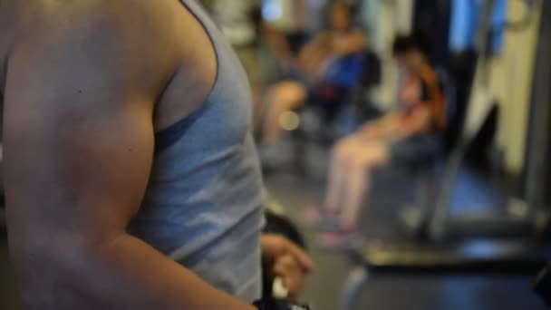 Portrait Musclé Asiatique Homme Formation Dans Salle Gym Exercice Poids — Video