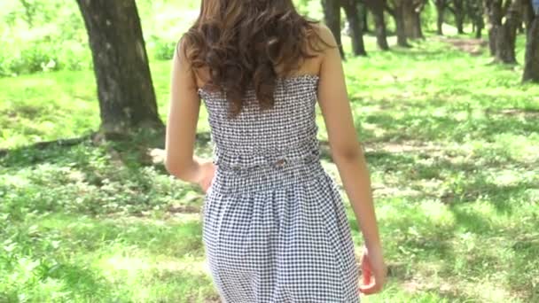 昼間公園を歩く若い美しいアジア人女性 — ストック動画