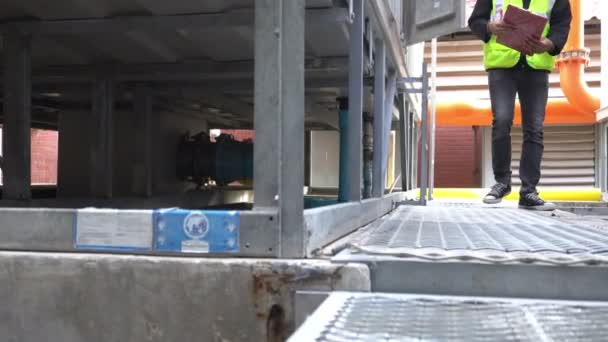 Asian Engineer Working Boiler Room Maintenance Checking Technical Data Heating — Stock Video
