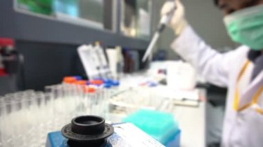 Laboratuvarda çalışan kadın bilim adamı.