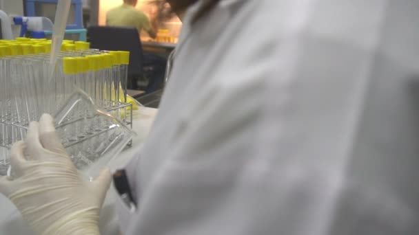 Feche Acima Cientista Asiático Que Trabalha Laboratório Pesquisador Pesquisando Para — Vídeo de Stock