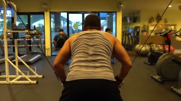 ジムでの筋肉アジアの男のトレーニングの肖像 体重のワークアウト — ストック動画