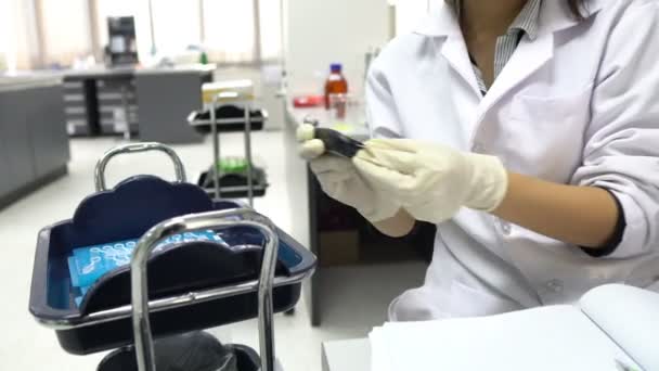 Científica Femenina Trabajando Laboratorio — Vídeos de Stock