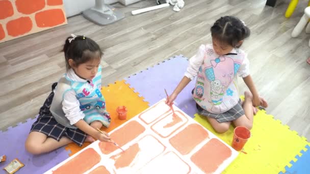 Jovens Meninas Asiáticas Estudando Arte Pintura Trabalho Para Professor Tailândia — Vídeo de Stock