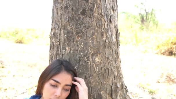 Young Asian Girl Posing Autumn Park Daytime — Stock Video